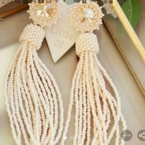 Ivory white beaded tassle earrings